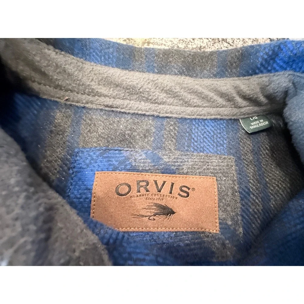 Orvis Classic Collection Mens Large Blue‎ Grey Plaid Flannel Button Down Shirt